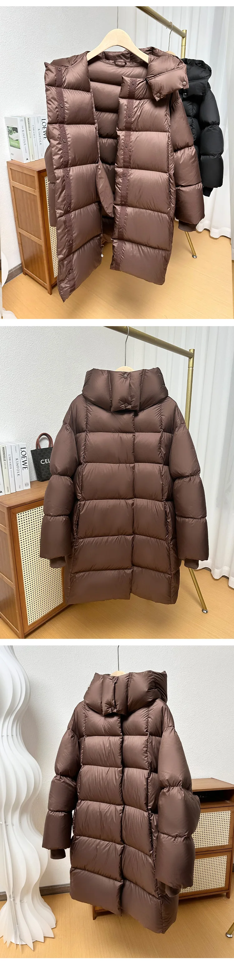 Janveny 2025 New Winter Hoodie White Duck Down Coat Women Thickened Warm Fluffy Solid Color Oversized Long Puffer Bread Jacket