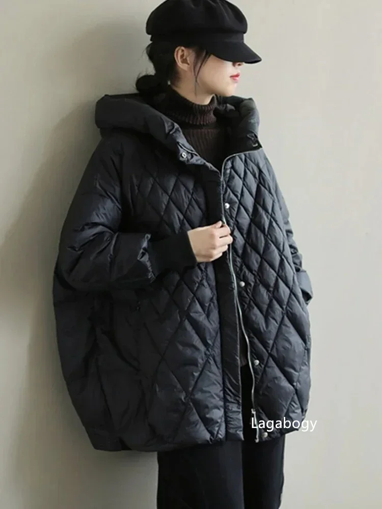 Lagabogy 2025 New Autumn Winter Women Hooded Loose 90% White Duck Down Jacket Casual Female Warm Puffer Coat Snow Parkas Outwear