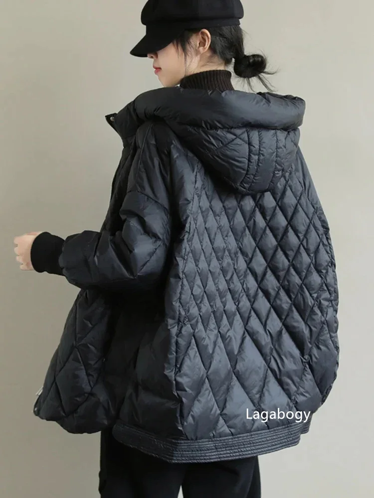 Lagabogy 2025 New Autumn Winter Women Hooded Loose 90% White Duck Down Jacket Casual Female Warm Puffer Coat Snow Parkas Outwear