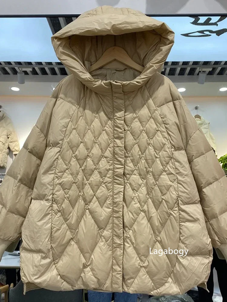 Lagabogy 2025 New Autumn Winter Women Hooded Loose 90% White Duck Down Jacket Casual Female Warm Puffer Coat Snow Parkas Outwear