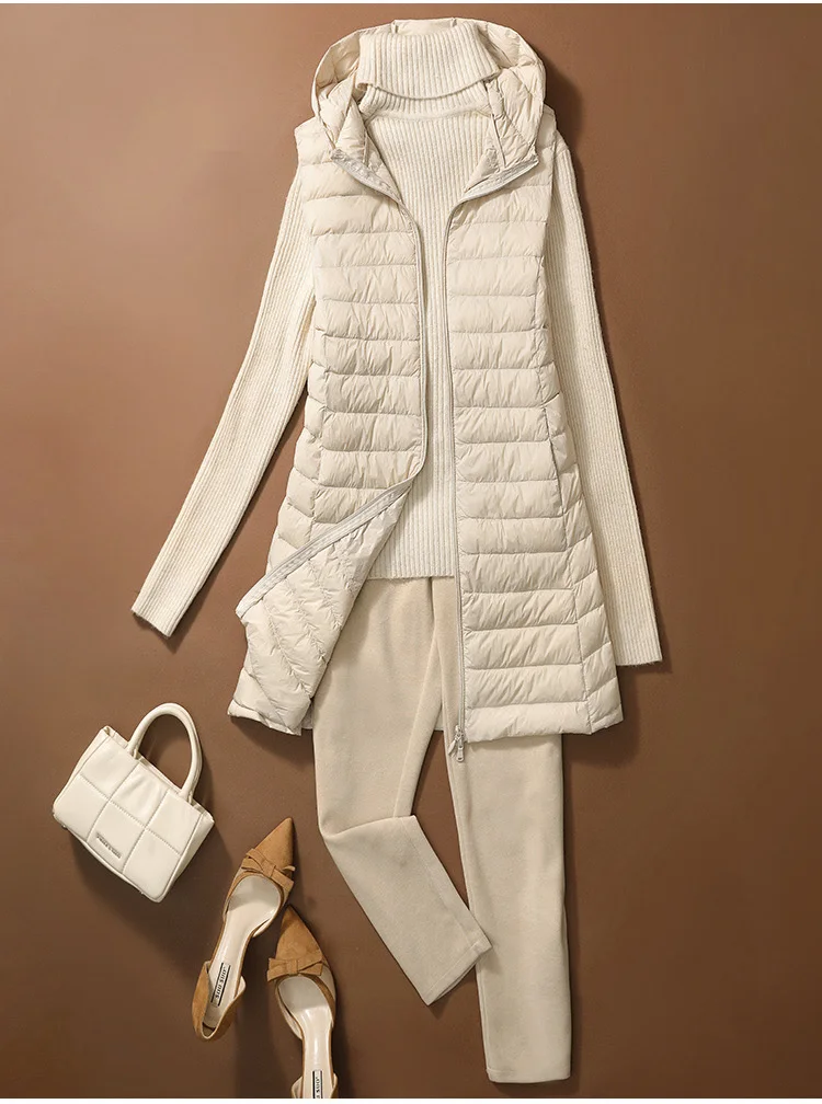 SEDUTMO Ultra Light Thin Duck Down Vest Women Winter Long hooded Jackets Slim Waistcoat Autumn Casual Basic Parkas ED2067
