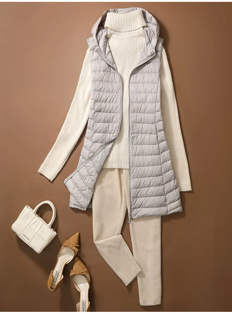 SEDUTMO Ultra Light Thin Duck Down Vest Women Winter Long hooded Jackets Slim Waistcoat Autumn Casual Basic Parkas ED2067