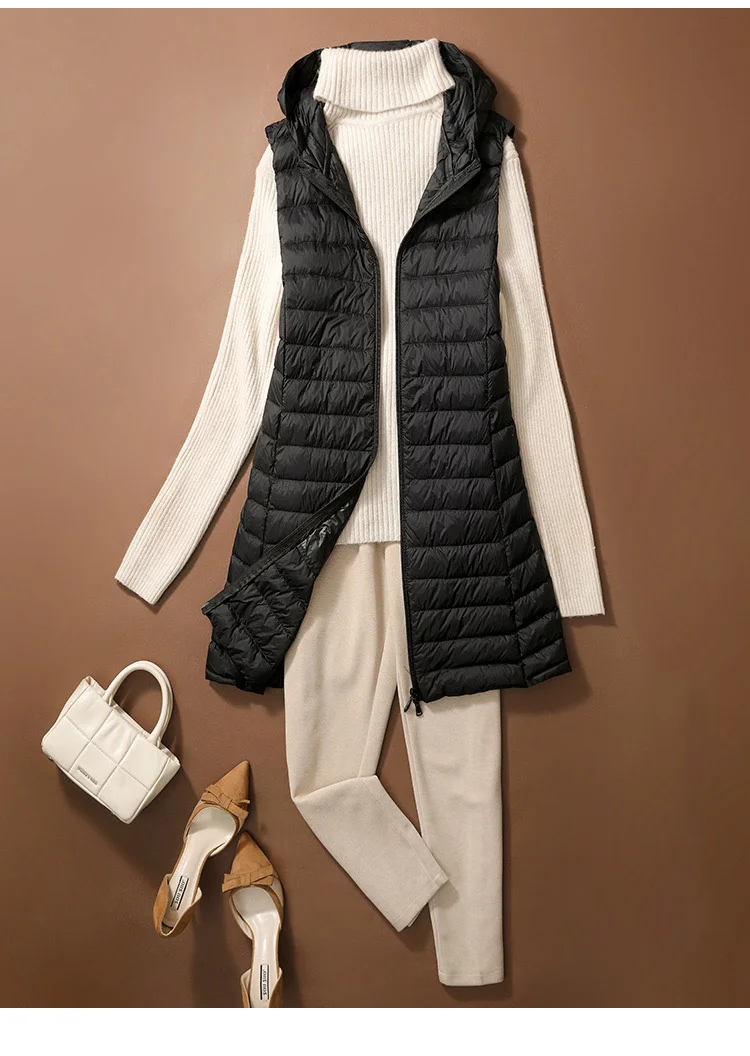 SEDUTMO Ultra Light Thin Duck Down Vest Women Winter Long hooded Jackets Slim Waistcoat Autumn Casual Basic Parkas ED2067