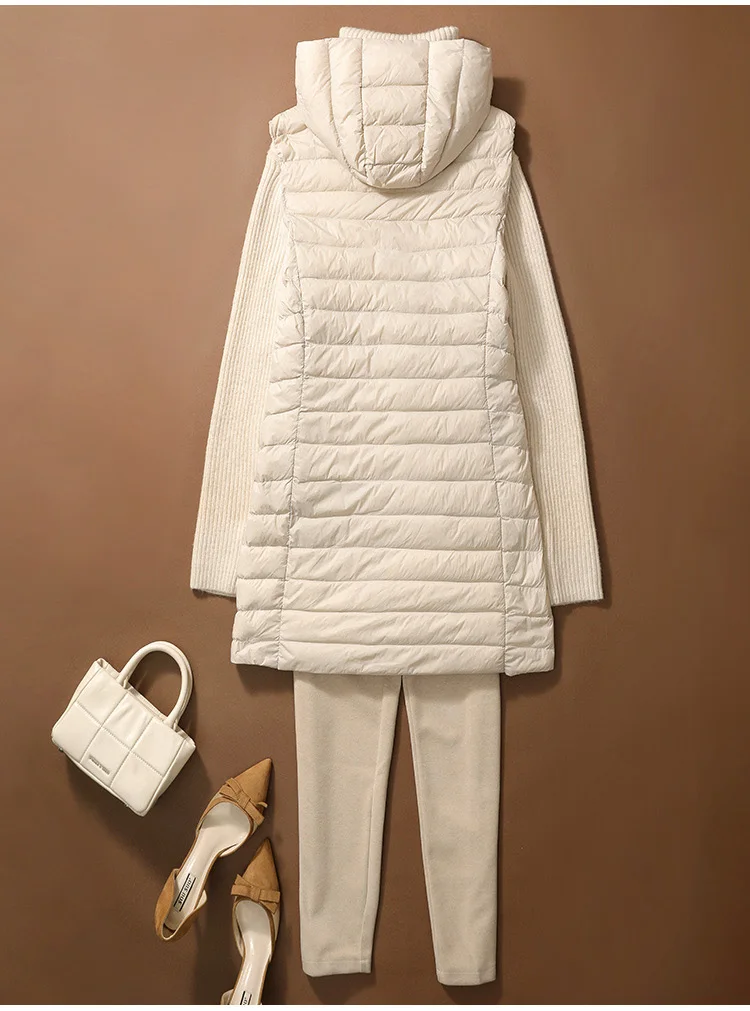 SEDUTMO Ultra Light Thin Duck Down Vest Women Winter Long hooded Jackets Slim Waistcoat Autumn Casual Basic Parkas ED2067