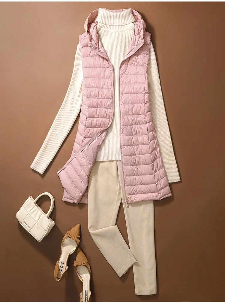 SEDUTMO Ultra Light Thin Duck Down Vest Women Winter Long hooded Jackets Slim Waistcoat Autumn Casual Basic Parkas ED2067