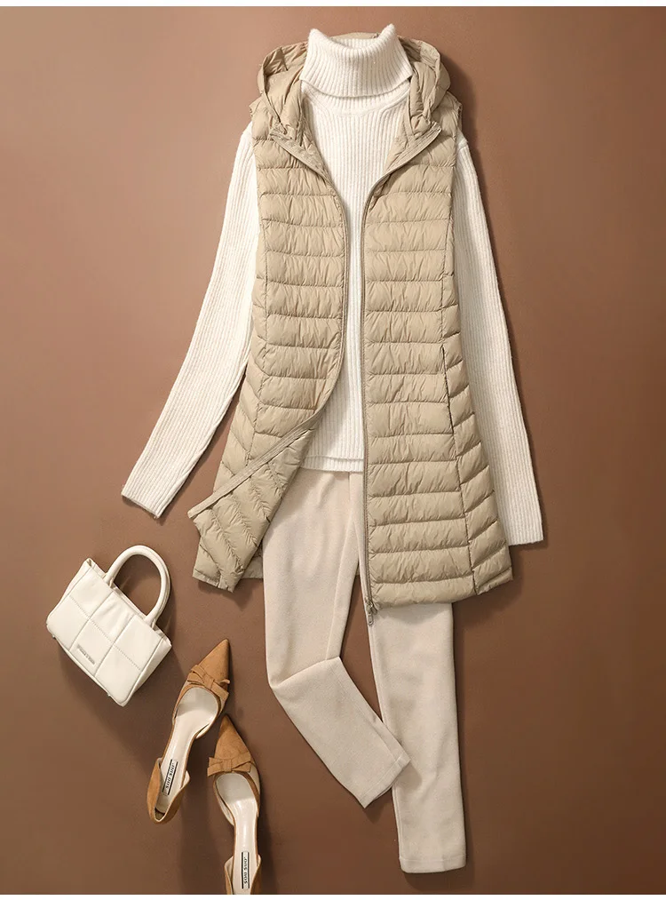 SEDUTMO Ultra Light Thin Duck Down Vest Women Winter Long hooded Jackets Slim Waistcoat Autumn Casual Basic Parkas ED2067