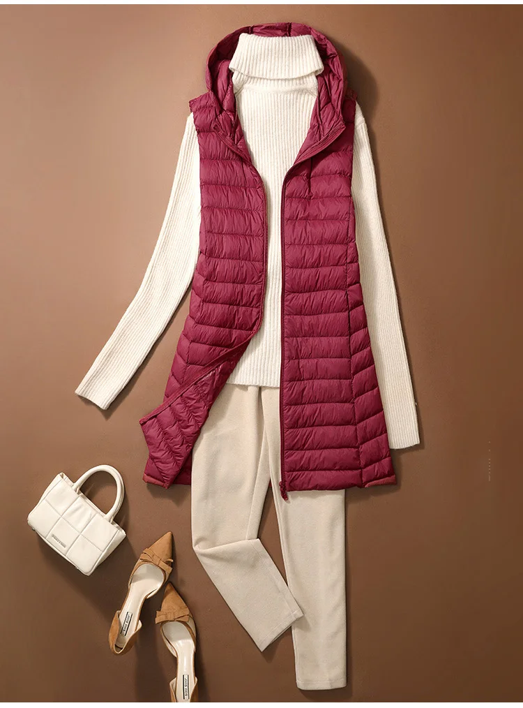 SEDUTMO Ultra Light Thin Duck Down Vest Women Winter Long hooded Jackets Slim Waistcoat Autumn Casual Basic Parkas ED2067