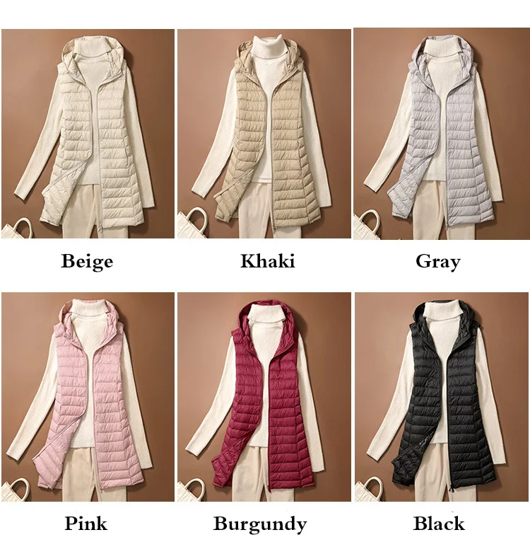 SEDUTMO Ultra Light Thin Duck Down Vest Women Winter Long hooded Jackets Slim Waistcoat Autumn Casual Basic Parkas ED2067