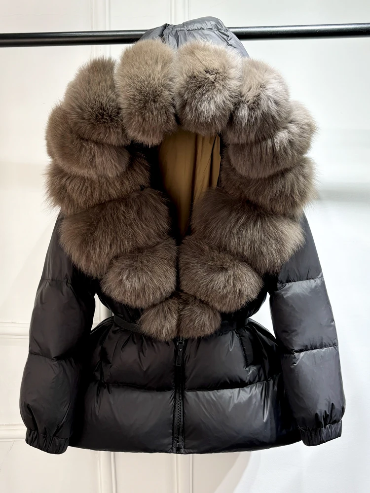 Janveny 2025 Winter Puffer Jacket Women Real Fox Fur Hooded Thick Warm 90% White Duck Down Coat Female Parkas Waterproof
