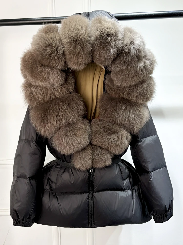 Janveny 2025 Winter Puffer Jacket Women Real Fox Fur Hooded Thick Warm 90% White Duck Down Coat Female Parkas Waterproof