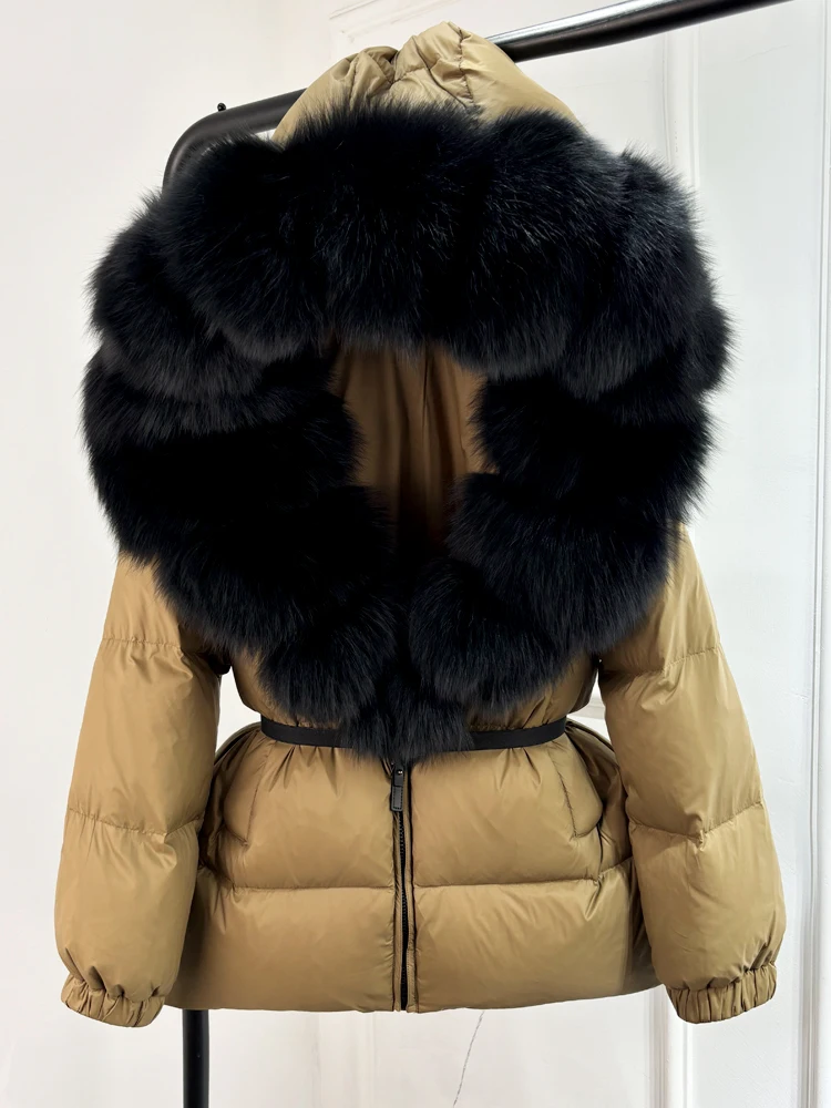 Janveny 2025 Winter Puffer Jacket Women Real Fox Fur Hooded Thick Warm 90% White Duck Down Coat Female Parkas Waterproof