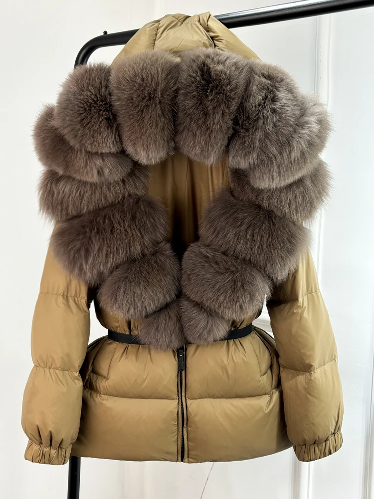 Janveny 2025 Winter Puffer Jacket Women Real Fox Fur Hooded Thick Warm 90% White Duck Down Coat Female Parkas Waterproof