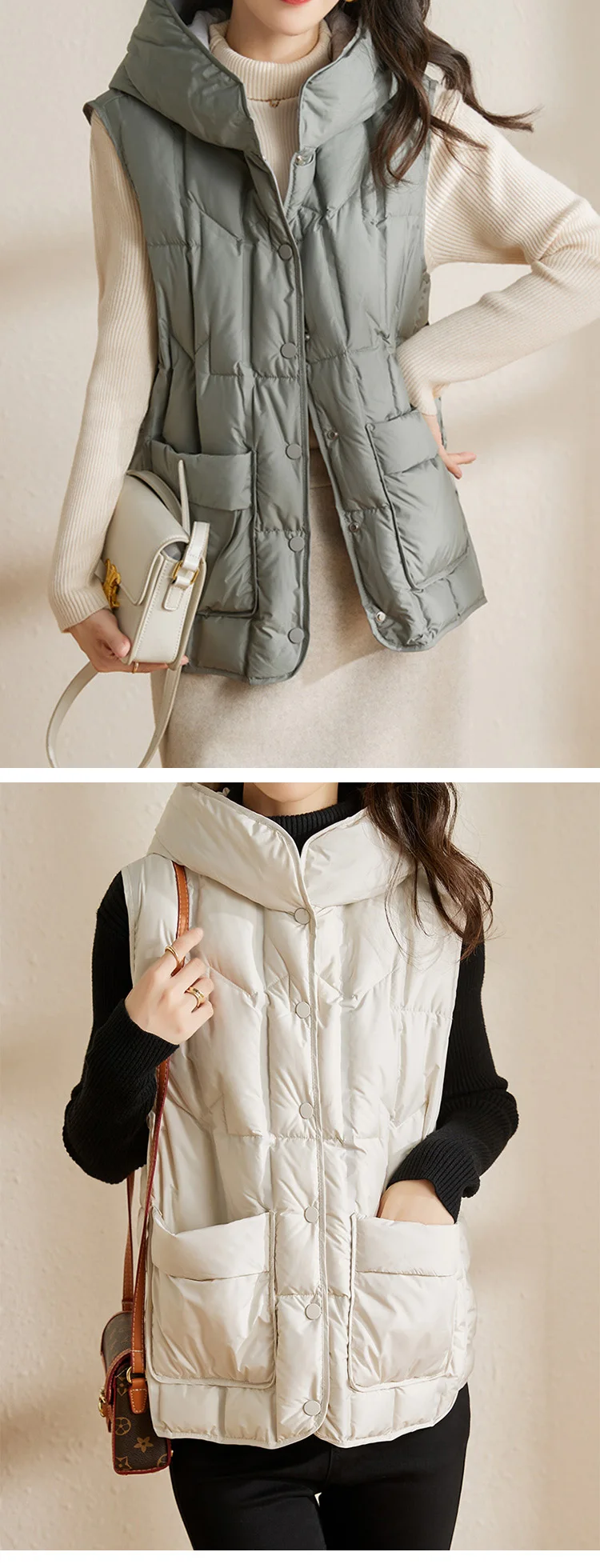 Janveny 2025 New Fashion Women Hooded Down Sleeveless Vest Women Lightweight Seamless White Duck Feather Puffer Short Waistcoat