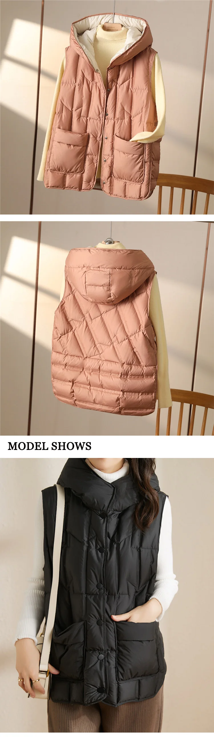 Janveny 2025 New Fashion Women Hooded Down Sleeveless Vest Women Lightweight Seamless White Duck Feather Puffer Short Waistcoat