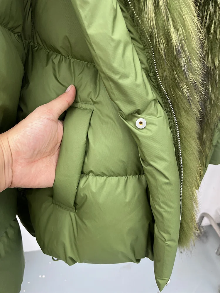 New Fashion Winter Women Goose Down Jacket Real Fox Raccoon Fur Collar Jacket Detachable Sleeves Thick Warm Luxury Female Coat