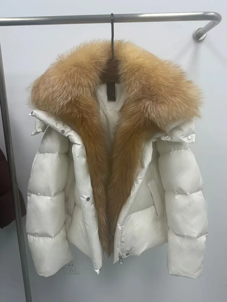 New Fashion Winter Women Goose Down Jacket Real Fox Raccoon Fur Collar Jacket Detachable Sleeves Thick Warm Luxury Female Coat