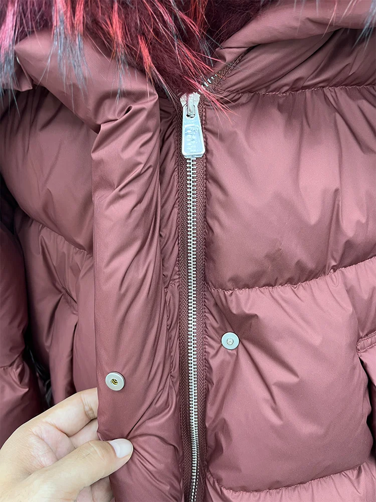 New Fashion Winter Women Goose Down Jacket Real Fox Raccoon Fur Collar Jacket Detachable Sleeves Thick Warm Luxury Female Coat