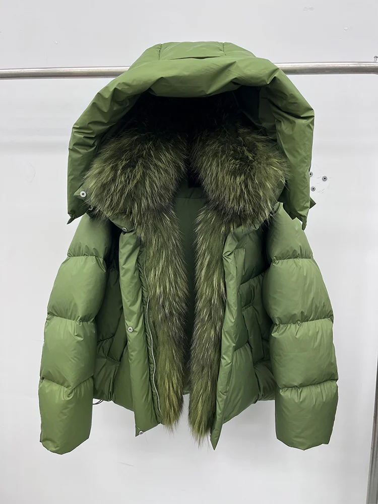 New Fashion Winter Women Goose Down Jacket Real Fox Raccoon Fur Collar Jacket Detachable Sleeves Thick Warm Luxury Female Coat