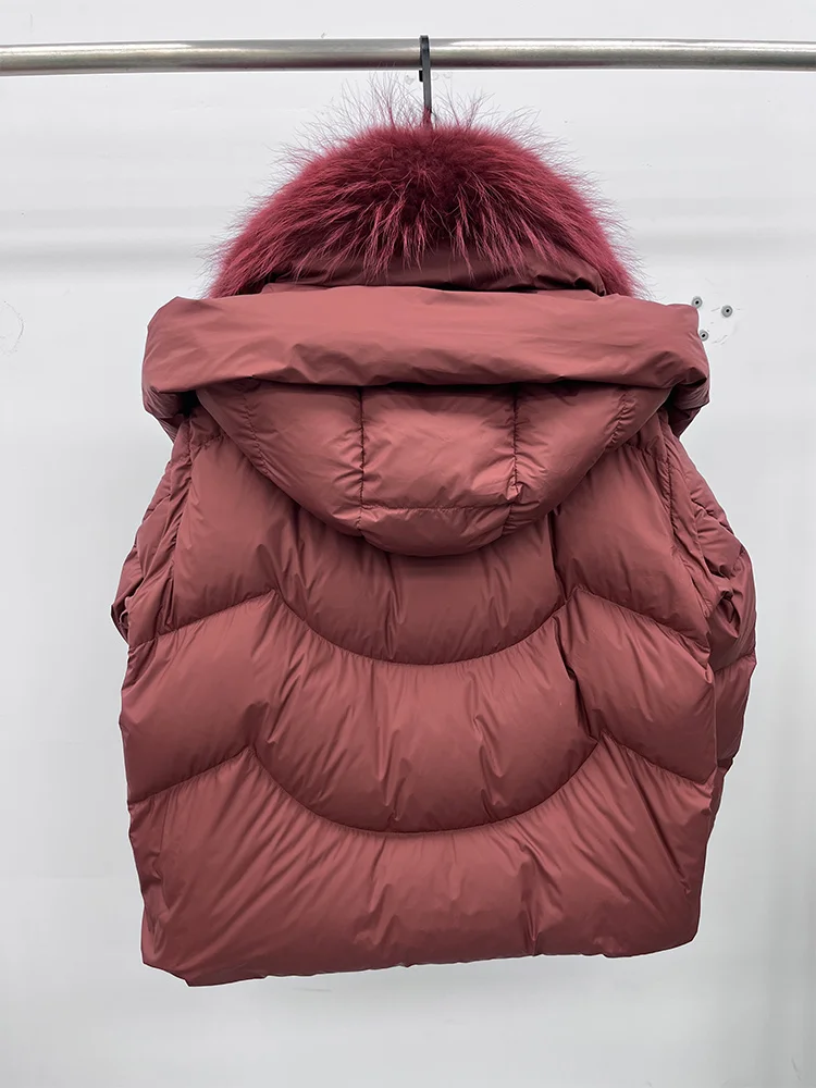 New Fashion Winter Women Goose Down Jacket Real Fox Raccoon Fur Collar Jacket Detachable Sleeves Thick Warm Luxury Female Coat