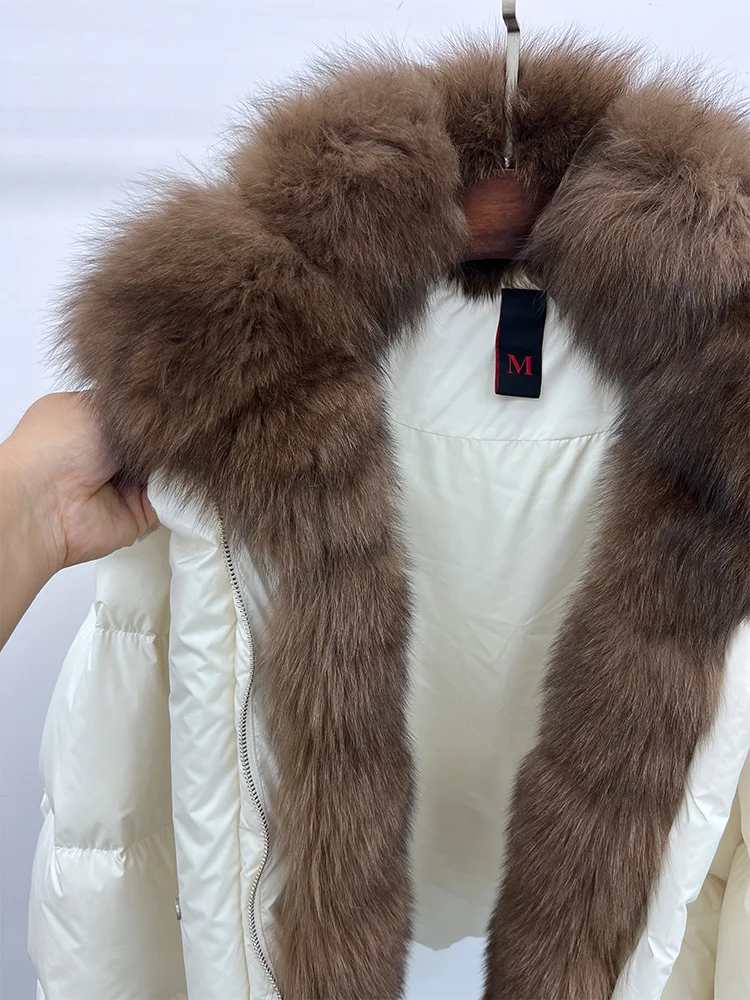 New Fashion Winter Women Goose Down Jacket Real Fox Raccoon Fur Collar Jacket Detachable Sleeves Thick Warm Luxury Female Coat