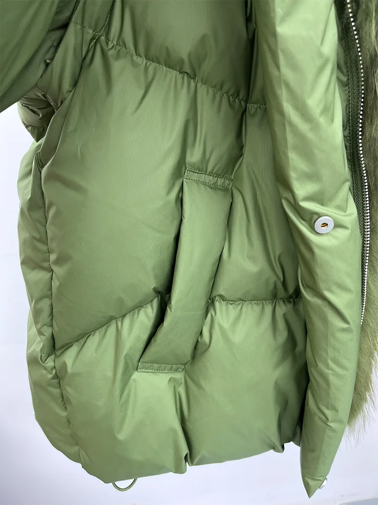 New Fashion Winter Women Goose Down Jacket Real Fox Raccoon Fur Collar Jacket Detachable Sleeves Thick Warm Luxury Female Coat