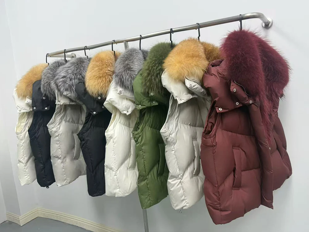 New Fashion Winter Women Goose Down Jacket Real Fox Raccoon Fur Collar Jacket Detachable Sleeves Thick Warm Luxury Female Coat