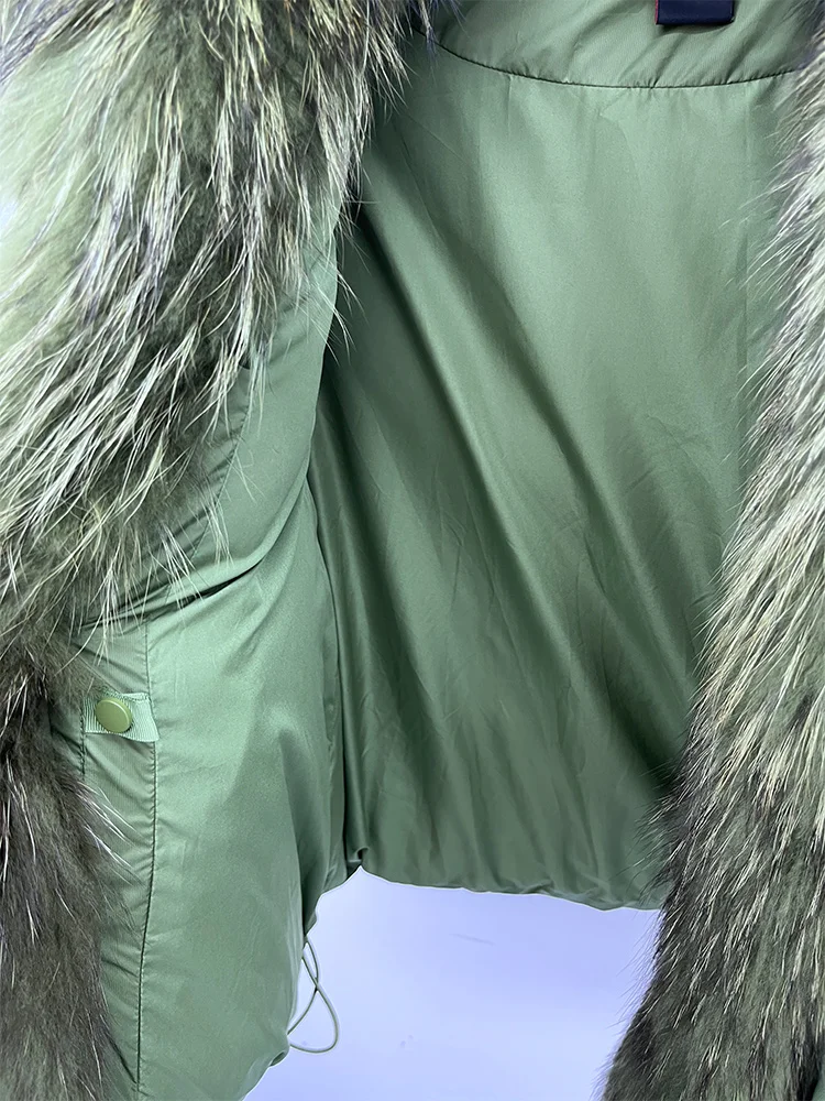 New Fashion Winter Women Goose Down Jacket Real Fox Raccoon Fur Collar Jacket Detachable Sleeves Thick Warm Luxury Female Coat