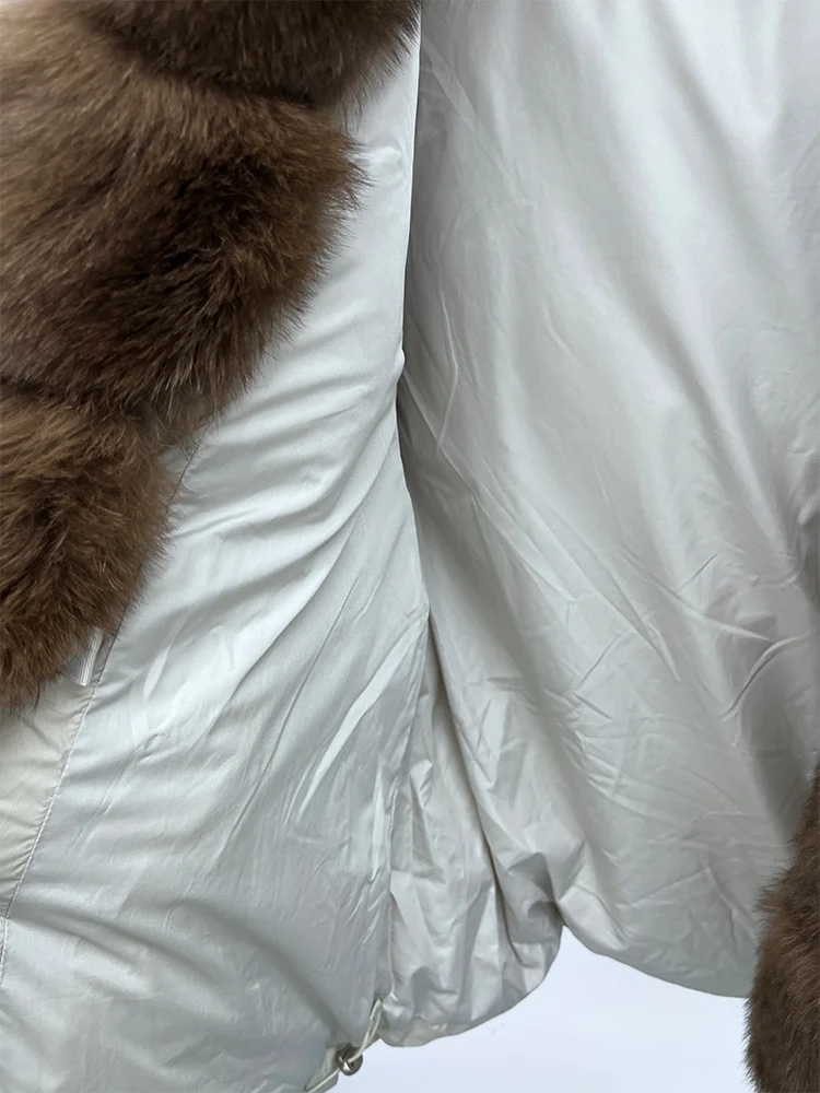 New Fashion Winter Women Goose Down Jacket Real Fox Raccoon Fur Collar Jacket Detachable Sleeves Thick Warm Luxury Female Coat