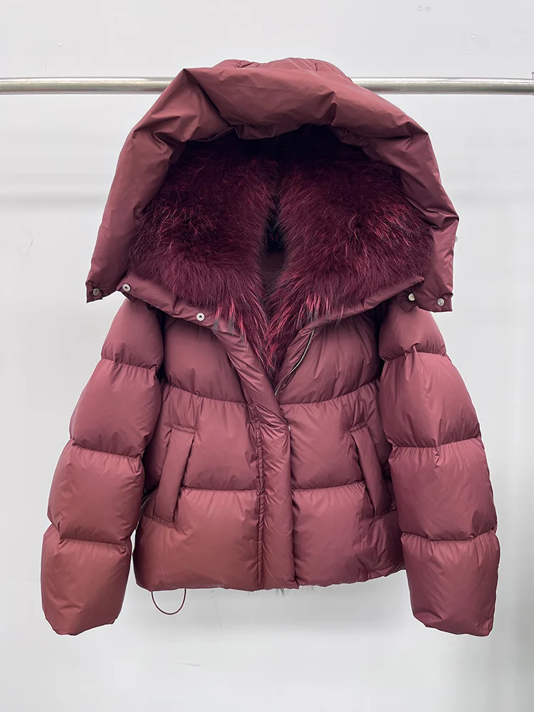New Fashion Winter Women Goose Down Jacket Real Fox Raccoon Fur Collar Jacket Detachable Sleeves Thick Warm Luxury Female Coat