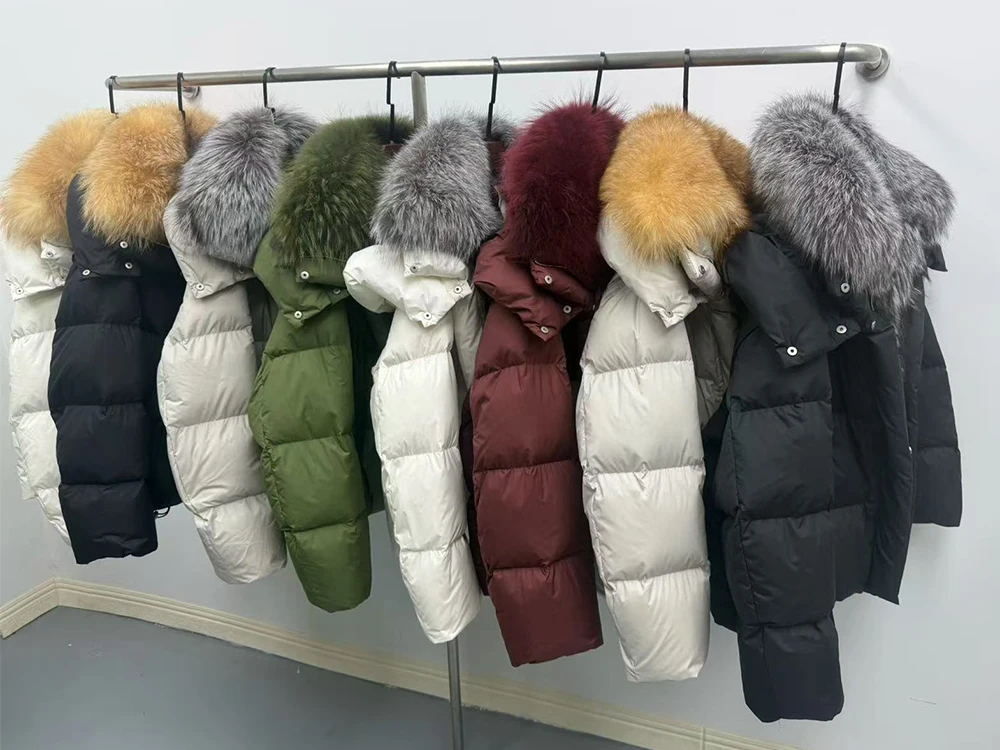 New Fashion Winter Women Goose Down Jacket Real Fox Raccoon Fur Collar Jacket Detachable Sleeves Thick Warm Luxury Female Coat