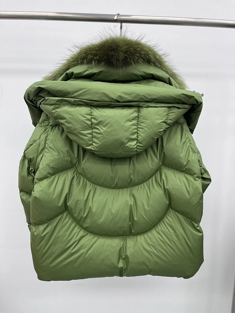 New Fashion Winter Women Goose Down Jacket Real Fox Raccoon Fur Collar Jacket Detachable Sleeves Thick Warm Luxury Female Coat