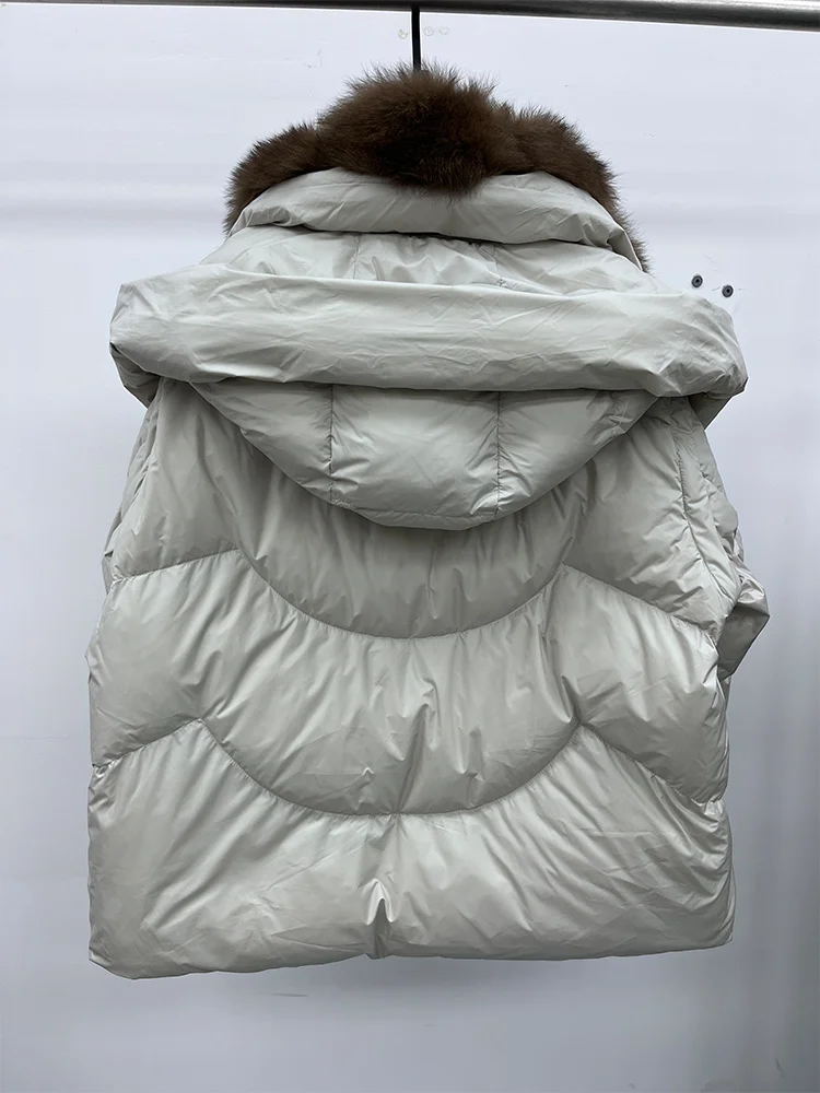 New Fashion Winter Women Goose Down Jacket Real Fox Raccoon Fur Collar Jacket Detachable Sleeves Thick Warm Luxury Female Coat