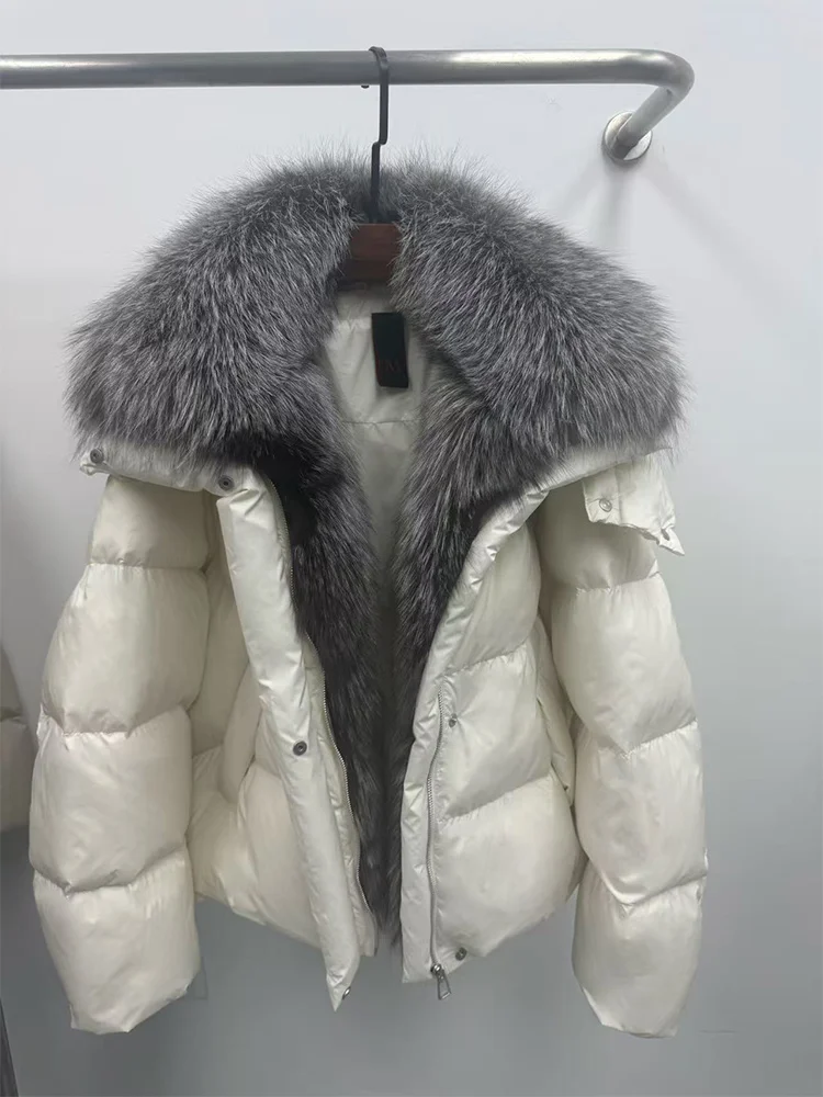 New Fashion Winter Women Goose Down Jacket Real Fox Raccoon Fur Collar Jacket Detachable Sleeves Thick Warm Luxury Female Coat