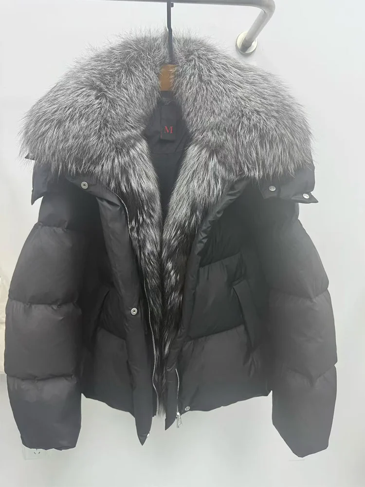 New Fashion Winter Women Goose Down Jacket Real Fox Raccoon Fur Collar Jacket Detachable Sleeves Thick Warm Luxury Female Coat