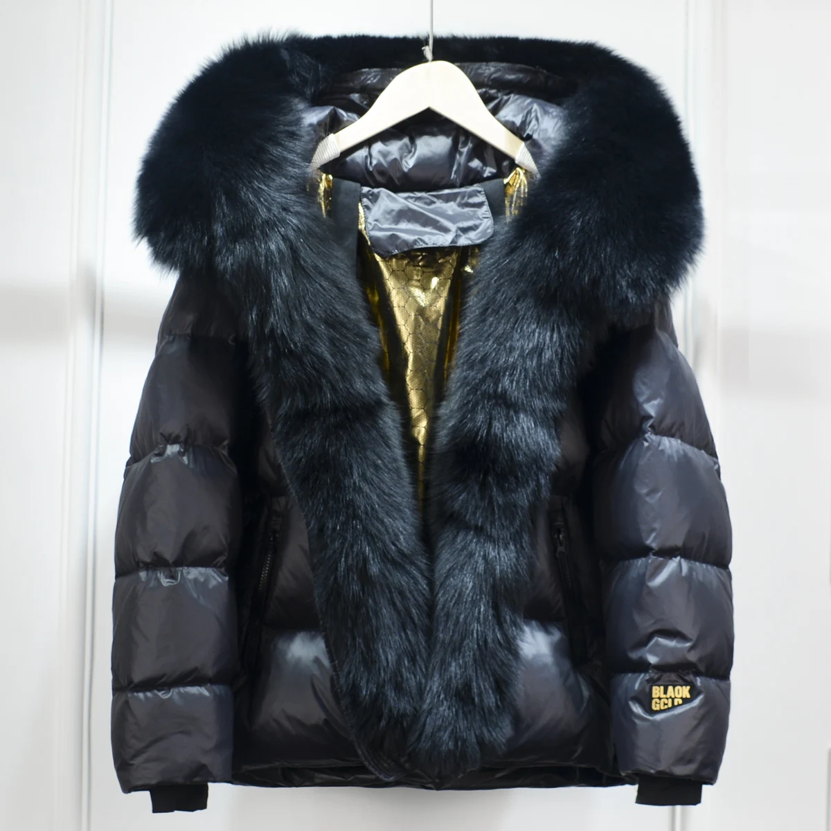 Lagabogy 2025 New Women Winter Hooded Puffer Coat Large Real Fox Fur Down Jacket Female Loose Waterproof Parkas Zipper Outerwear
