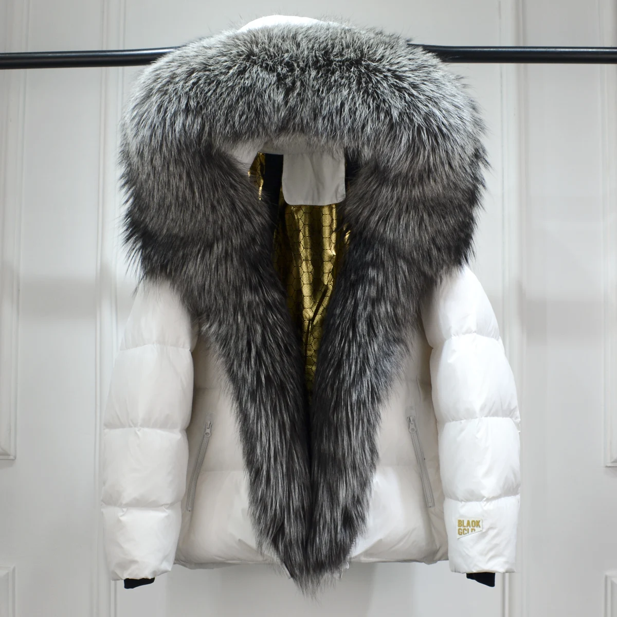 Lagabogy 2025 New Women Winter Hooded Puffer Coat Large Real Fox Fur Down Jacket Female Loose Waterproof Parkas Zipper Outerwear