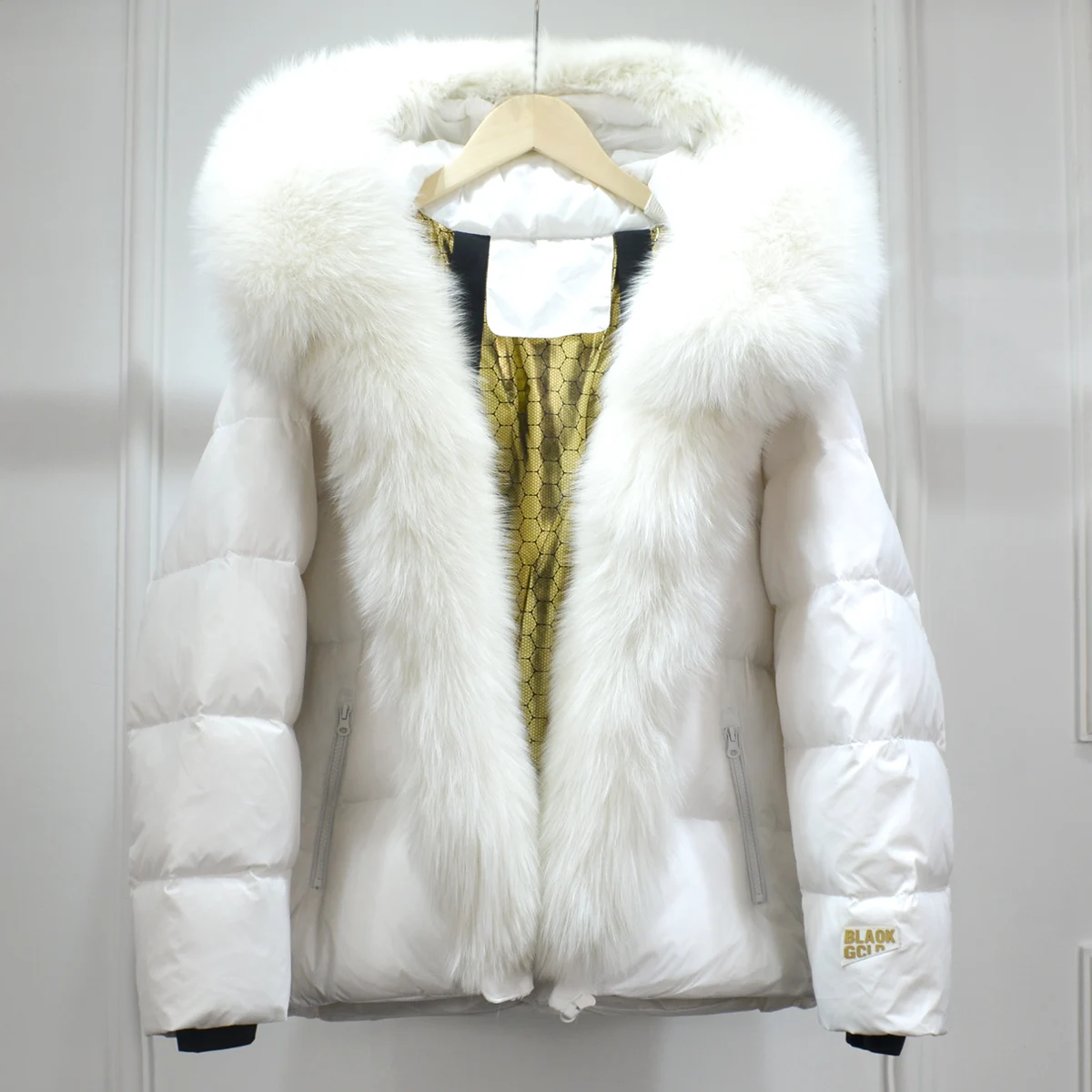 Lagabogy 2025 New Women Winter Hooded Puffer Coat Large Real Fox Fur Down Jacket Female Loose Waterproof Parkas Zipper Outerwear