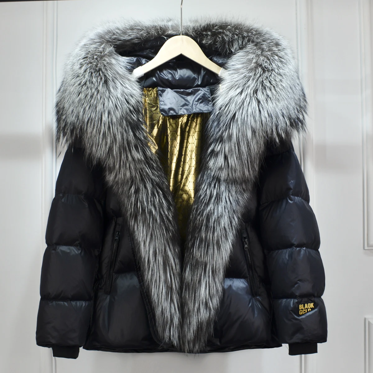 Lagabogy 2025 New Women Winter Hooded Puffer Coat Large Real Fox Fur Down Jacket Female Loose Waterproof Parkas Zipper Outerwear
