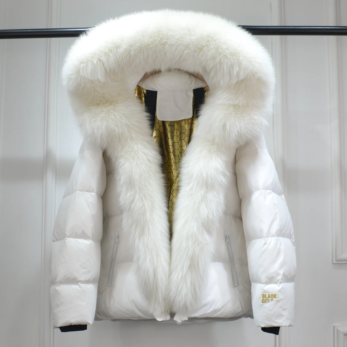 Lagabogy 2025 New Women Winter Hooded Puffer Coat Large Real Fox Fur Down Jacket Female Loose Waterproof Parkas Zipper Outerwear