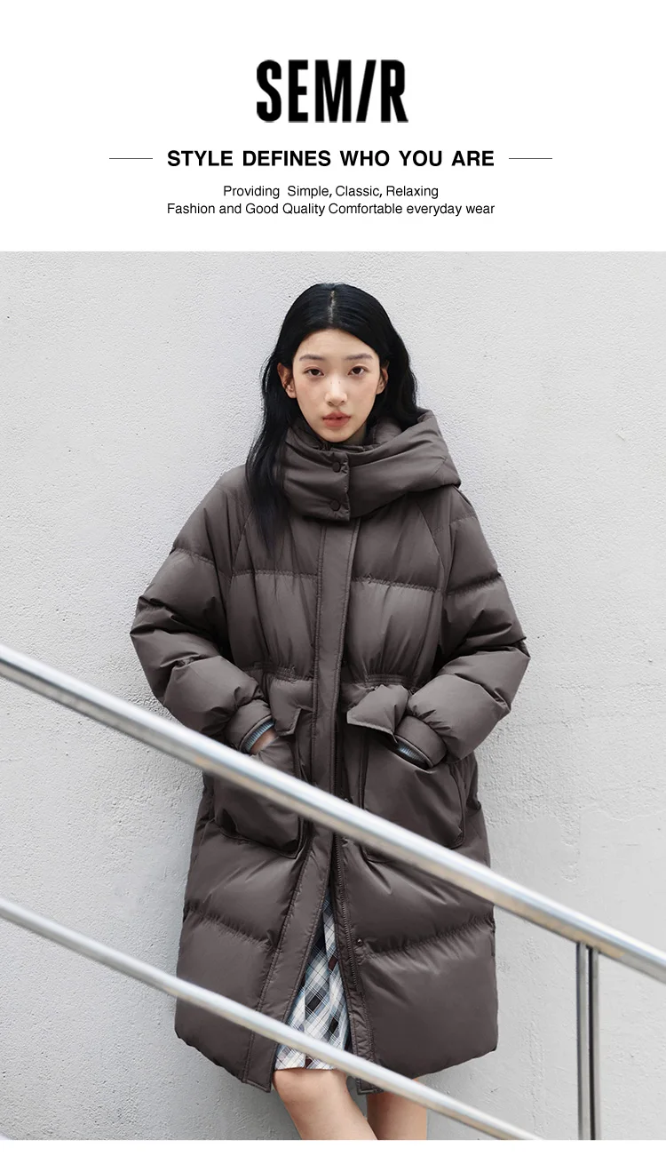 Semir Long Down Coat Hooded Raglan Sleeve Women 2025 Winter Solid Color Warm Thickened Casual Daily Insulated Outerwear