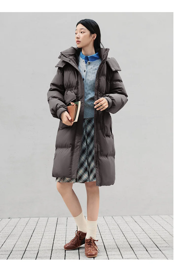 Semir Long Down Coat Hooded Raglan Sleeve Women 2025 Winter Solid Color Warm Thickened Casual Daily Insulated Outerwear