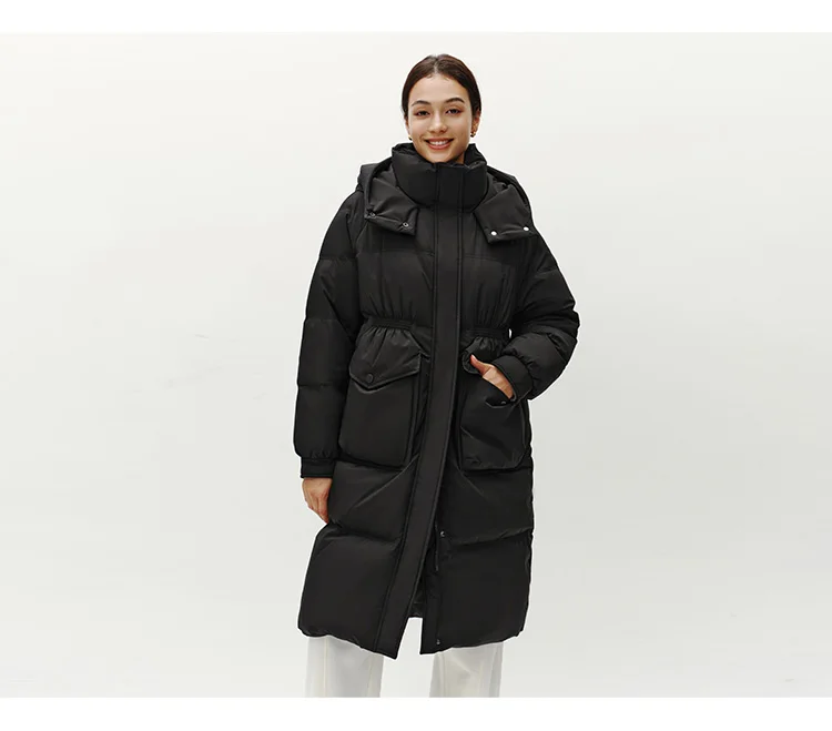 Semir Long Down Coat Hooded Raglan Sleeve Women 2025 Winter Solid Color Warm Thickened Casual Daily Insulated Outerwear