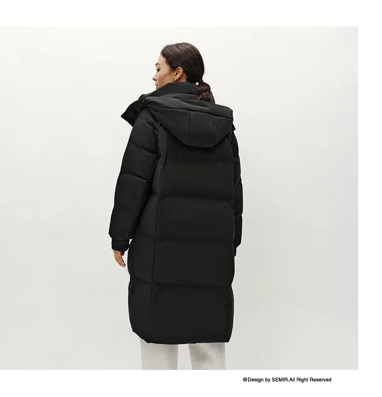 Semir Long Down Coat Hooded Raglan Sleeve Women 2025 Winter Solid Color Warm Thickened Casual Daily Insulated Outerwear