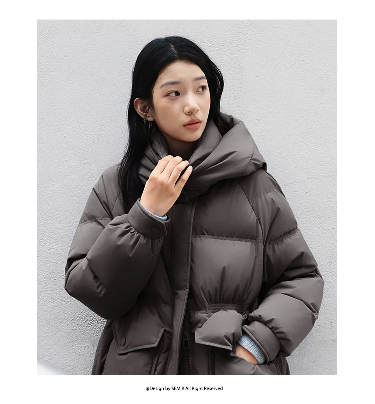 Semir Long Down Coat Hooded Raglan Sleeve Women 2025 Winter Solid Color Warm Thickened Casual Daily Insulated Outerwear