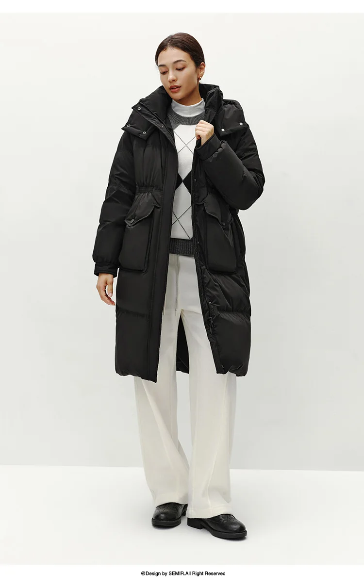 Semir Long Down Coat Hooded Raglan Sleeve Women 2025 Winter Solid Color Warm Thickened Casual Daily Insulated Outerwear