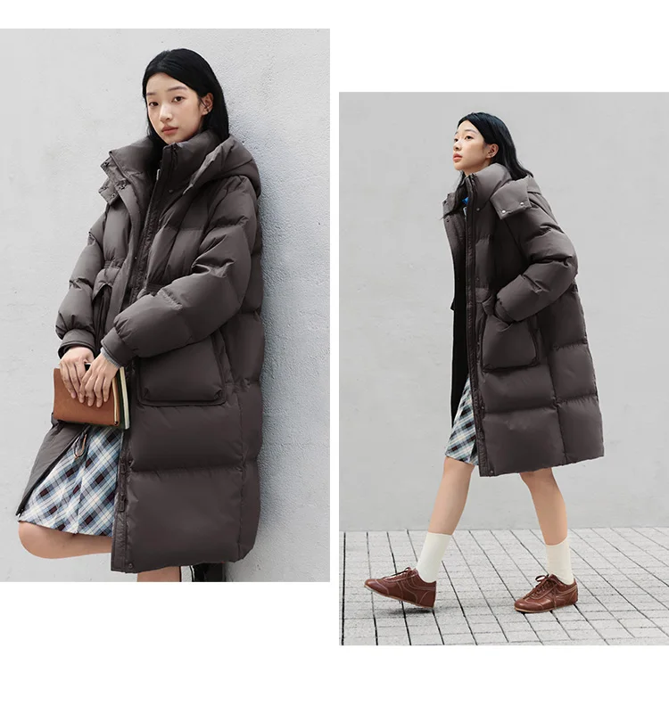 Semir Long Down Coat Hooded Raglan Sleeve Women 2025 Winter Solid Color Warm Thickened Casual Daily Insulated Outerwear