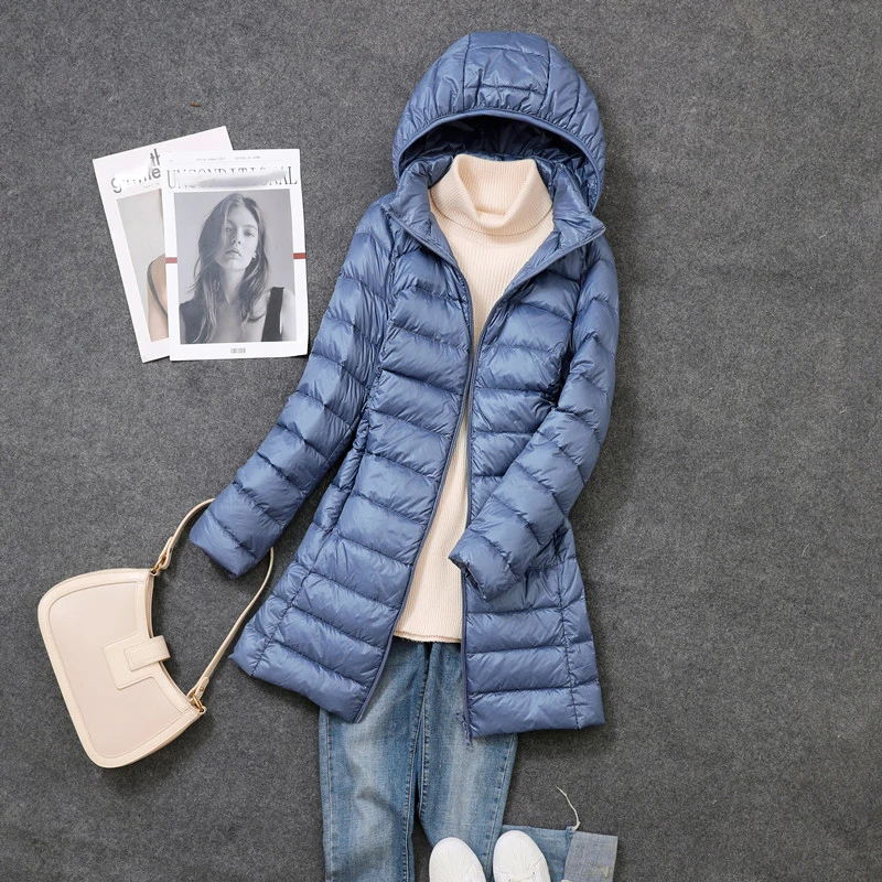 0-10℃ Women Winter Coat Hat Detachable Autumn Ultralight Duck Down Jacket for Women Slim Puffer Jacket Windproof Long Down Coat