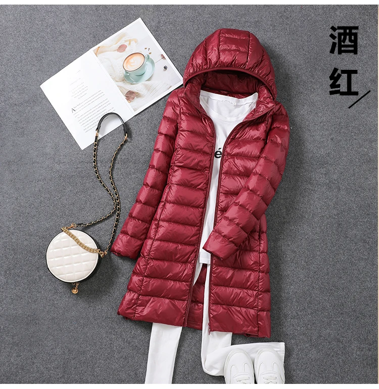 0-10℃ Women Winter Coat Hat Detachable Autumn Ultralight Duck Down Jacket for Women Slim Puffer Jacket Windproof Long Down Coat