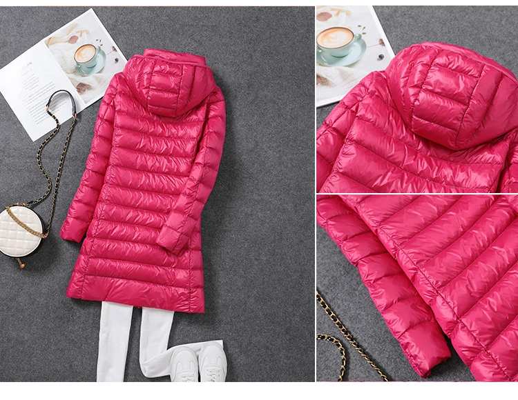 0-10℃ Women Winter Coat Hat Detachable Autumn Ultralight Duck Down Jacket for Women Slim Puffer Jacket Windproof Long Down Coat