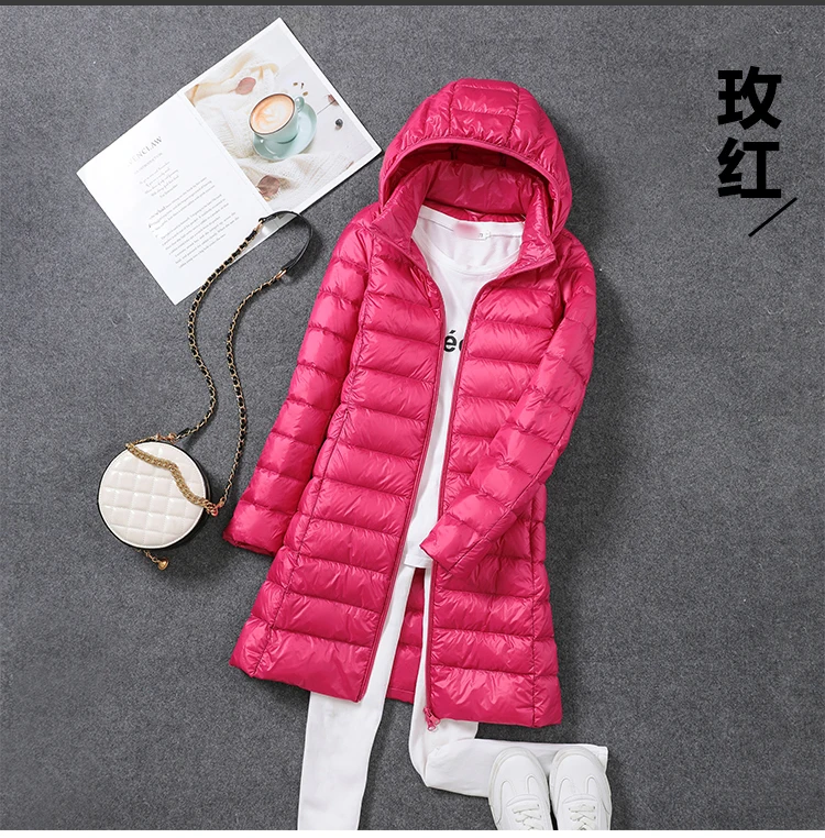 0-10℃ Women Winter Coat Hat Detachable Autumn Ultralight Duck Down Jacket for Women Slim Puffer Jacket Windproof Long Down Coat